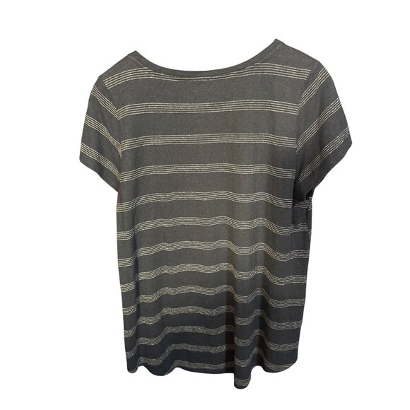 Eileen Fisher Womens V-Neck Striped Short Sleeve Shirt L Hemp & Organic Cotton - Picture 2 of 4